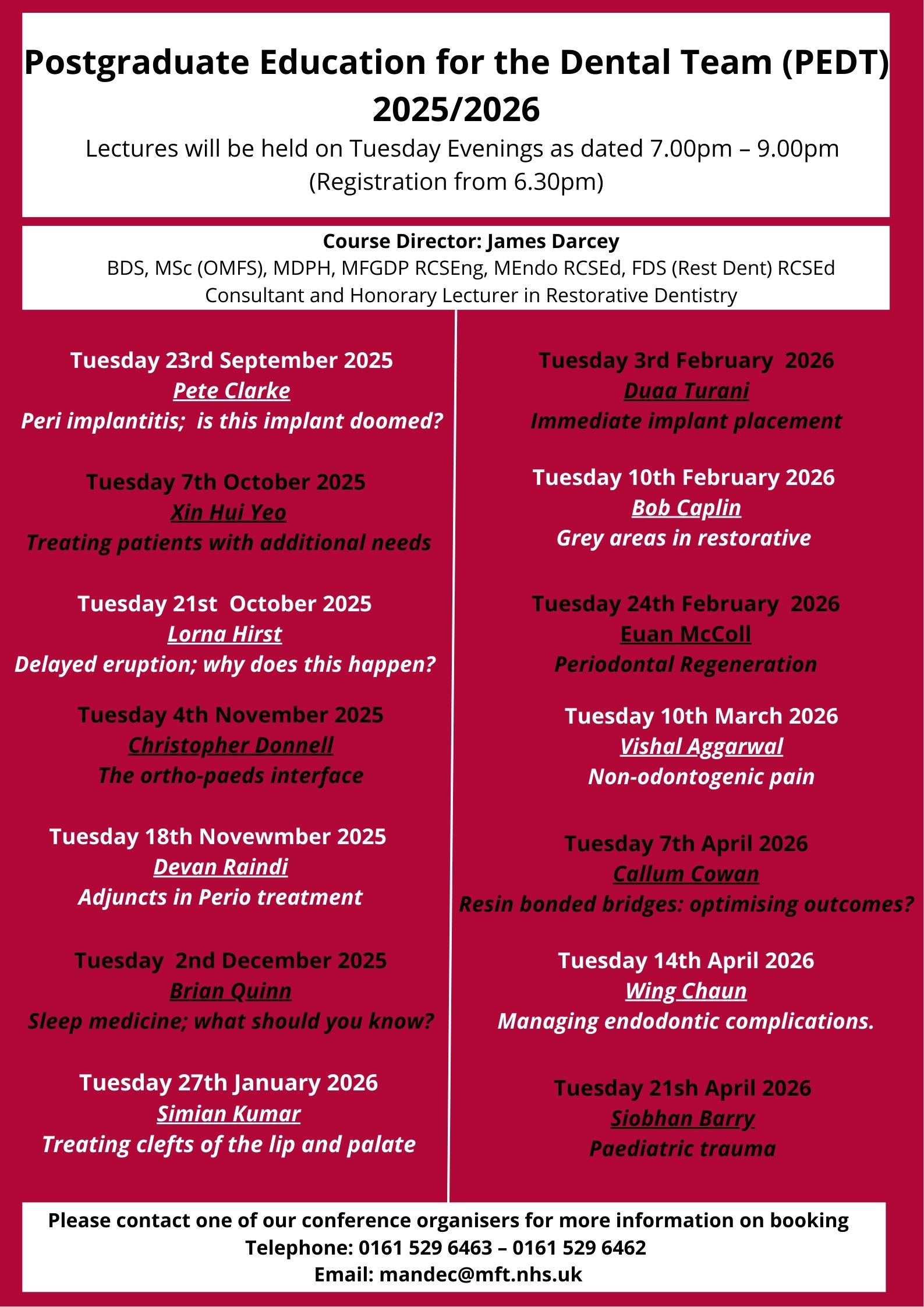 PEDT, James Darcey,Postgraduate Education for the Dental Team (PEDT) 2025/2026